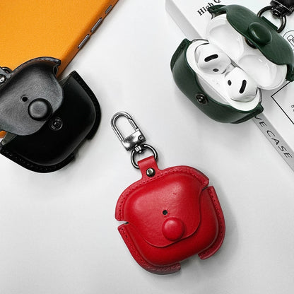 PU Leather Protective Case for AirPods 4 with Keychain Classic Business Retro Button Earbuds Cover Shockproof