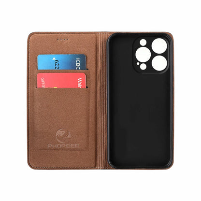 For APPLE iPhone 17 16 16E 15 14 Pro Max Air Plus Flip Case Grid Pattern Magnetic Cover Cowhide Genuine Leather Wallet Covers