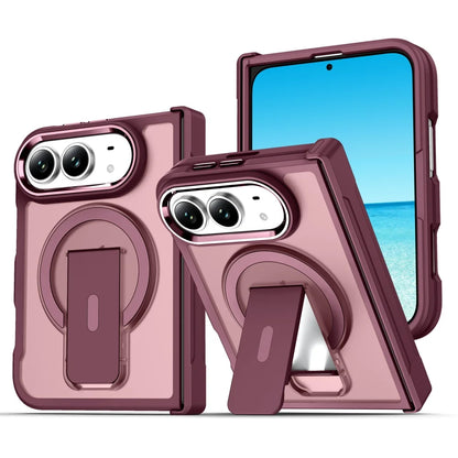 Matte Translucent For Magsafe Magnetic Phone Case For iPhone Duo Hinge Protection Stand Holder Shockproof Slim PC Back Cover