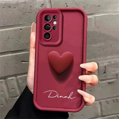 Customized Personalized Name 3D Love Heart Case For Samsung Galaxy S25 S24 S23 S22 S21 S20 Ultra Plus Luxury Cover S23 S21 FE