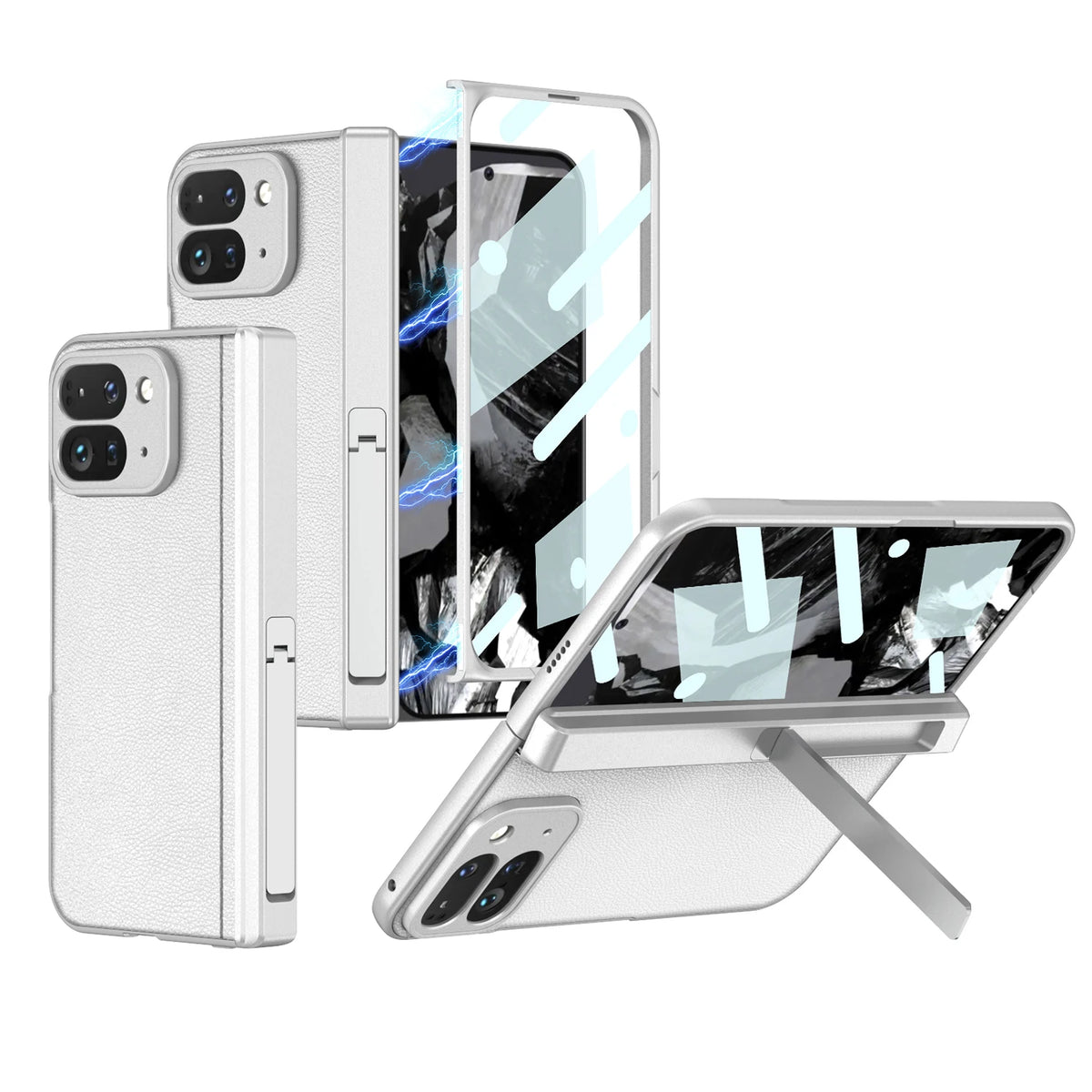 Magnetic Hinge Stand Case For Google Pixel 9 Pro Fold Plain Leather Screen Glass Protective Hard Cover For Pixel 9 Pro Fold Case