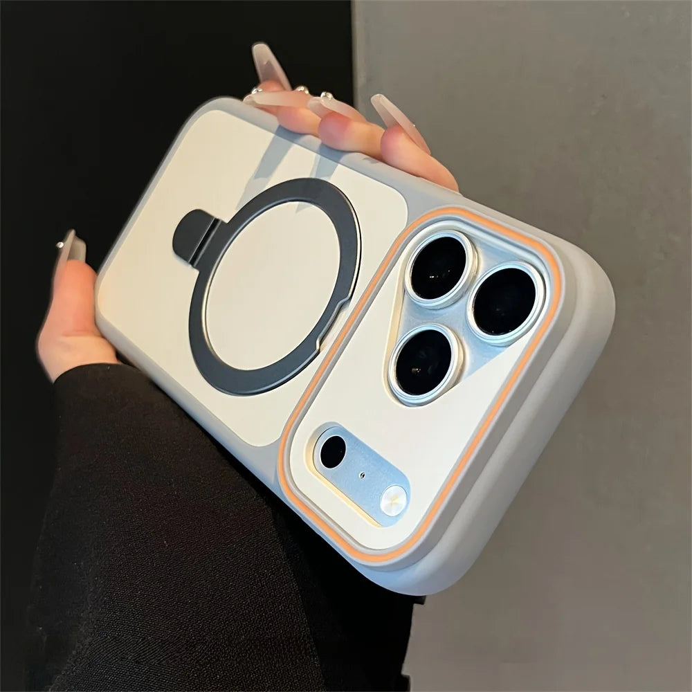 Luxury Dual Tone Metal Ring Holder for Magsafe Case for IPhone 17 Air 16 15 14 Plus 13 12 Pro Max Magnetic Wireless Charge Cover