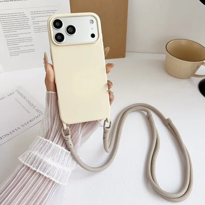 Lanyard Case For iPhone 17 Pro Max 14 12 11 13 15 16 Plus 17 Air Candy Shockproof Crossbody Neck Cord Strap Soft Official Cover