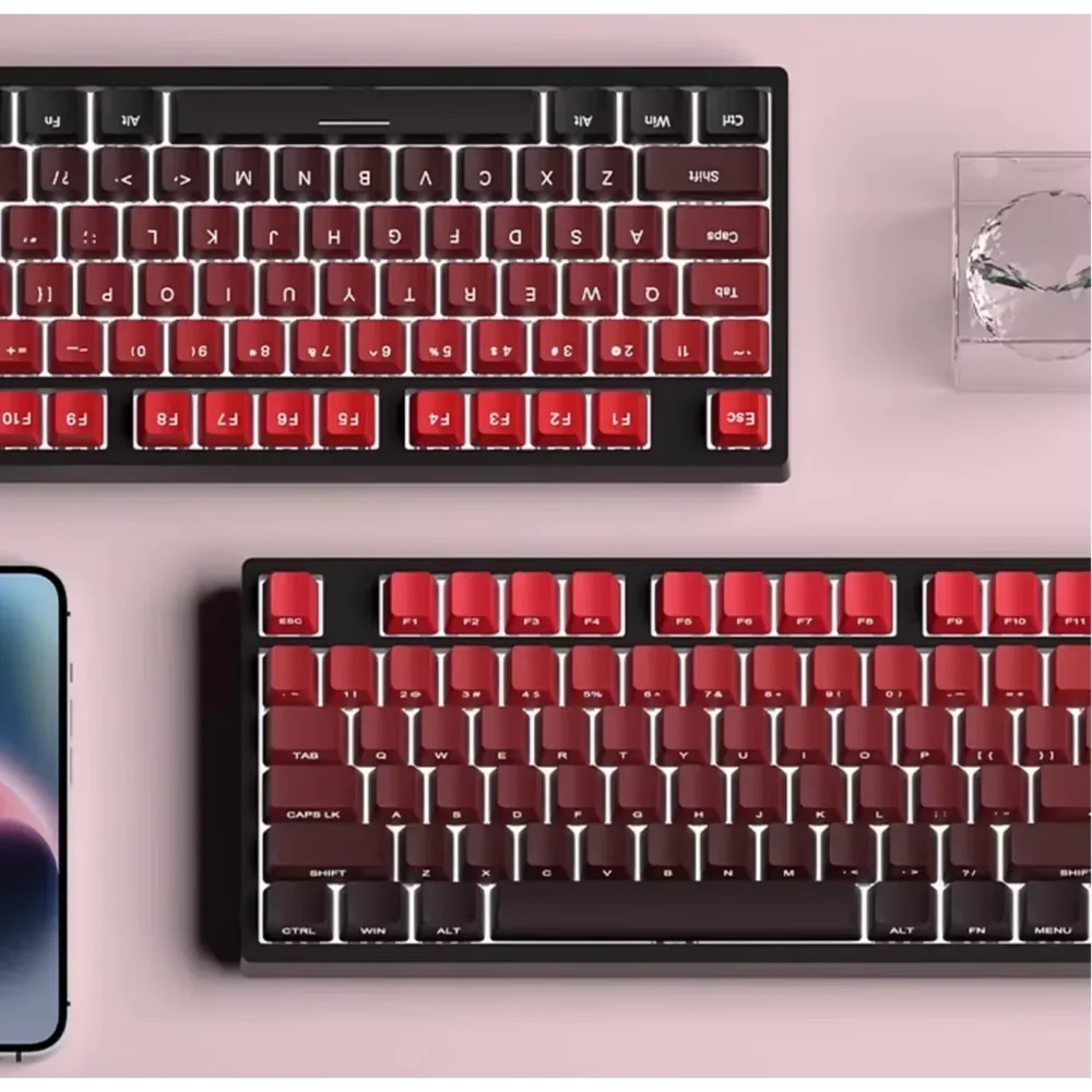 New Keycaps for 60/64/84/98/108 Gaming Mechanical Keyboard MX Switch 135 Keys OEM PBT Side Engraved Red and Black Gradient Color