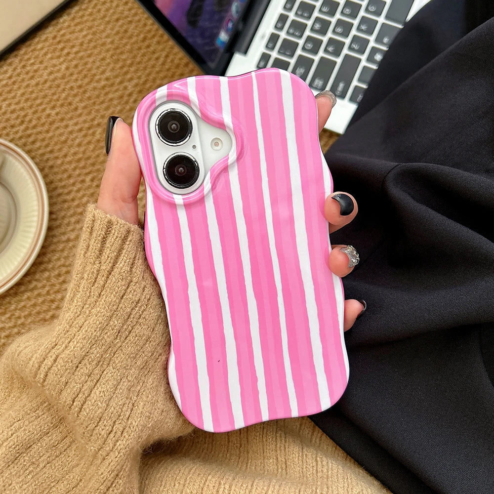 Fashion 2 in 1 Artistic Stripes Phone Case for iPhone 13 14 15 16 17 Pro Max Wave Edges Comfortable Touch Hard Slim Back Cover