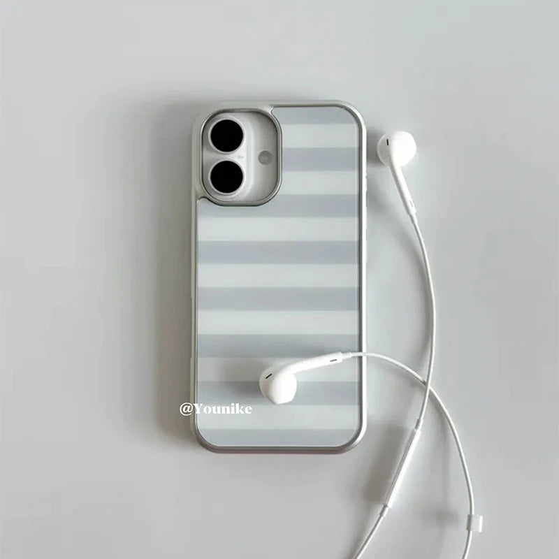 Korean Ins Gray and White Stripes Phone Case for iPhone 17 17e 16e 16 15 14 13 12 11 Air Pro Max X XR XSMAX 8 7 Plus Back Cover
