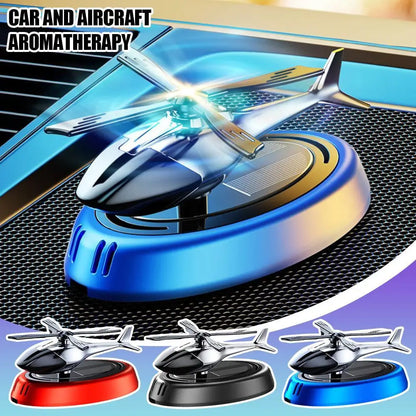 Solar Powered Rotation Helicopter Solar Aromatherapy Car Air Freshener Alloy+ABS Wooden Fragrance Auto Aroma Diffuser