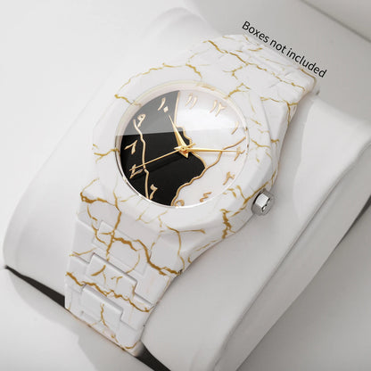 Fashio Marble Texture Women Watch Casual Arabic Dial Plastic Band Men Quartz Watch Clock Gift Relogio Feminino（Without Box）