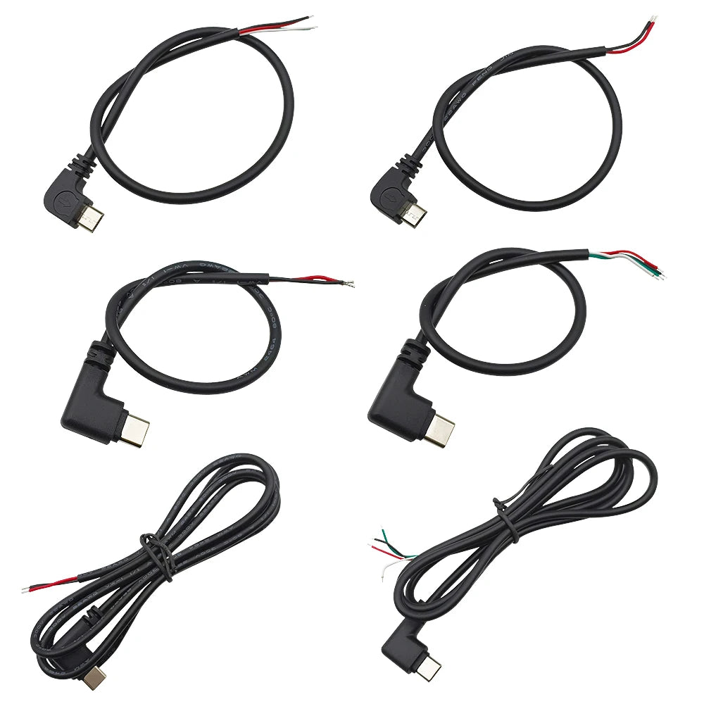 1/5Pcs Right Angle 2Pin 4Pin Wire USB Type C/Micro USB Male Plug Power Supply Charger Connector DIY Repair Cable 0.25m 0.3m 1m