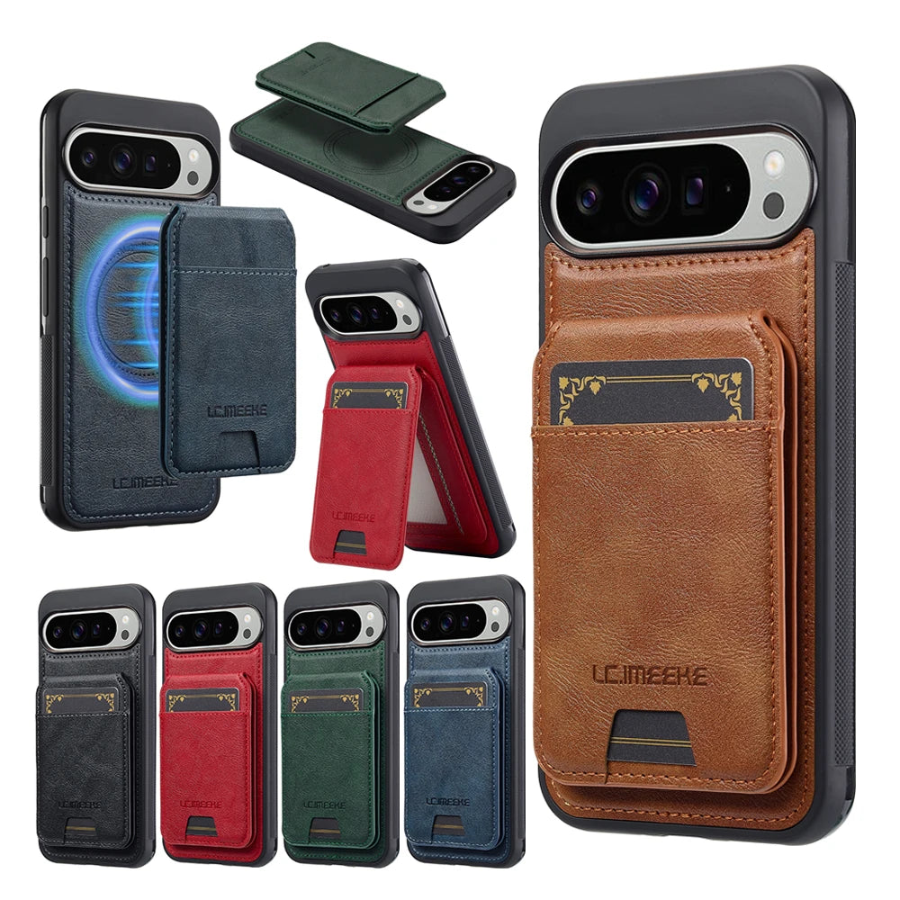 2 in 1 Leather Case for Google Pixel 10 10Pro 10A 9 9Pro 9A 8 8Pro 8A 7 7A Pro XL ProXL Cards Bag Wireless Charging Phone Cover