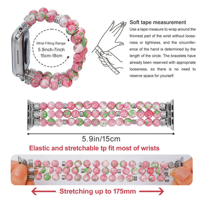 Bohemian Beaded Bracelet for iWatch Band Women Stone Beaded Elastic Stretch Replacement Strap for Apple Watch Ultra SE Series