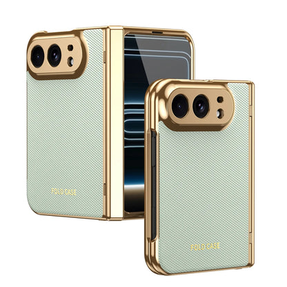 KEYSION Luxuxy PU Leather Fold Phone Case for iPhone Duo Plating Hard PC Shockproof Back Cover With Hinge+HD Screen Protector