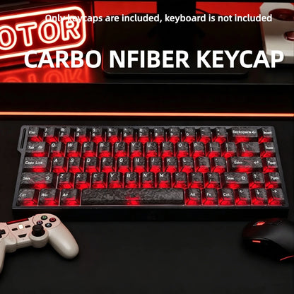 Letter Drive 2026 Forged Carbon Fiber Transparent Keycaps 132 Keys Cherry Profile RGB Backlit Key Cap For Mechanical Keyboard