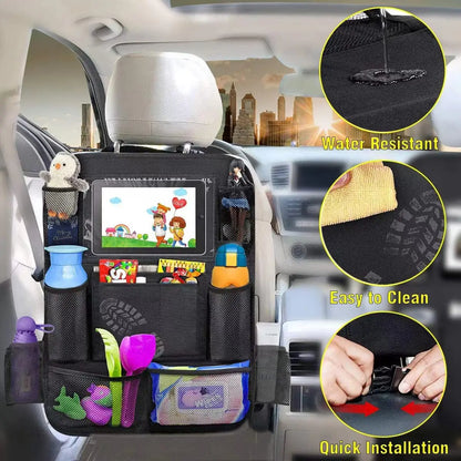 Car Rear Seat Organizer Storage Bag with Touch Screen Tablet Stand, Anti Kick Pad, Rear Seat Protector, Storage Bag
