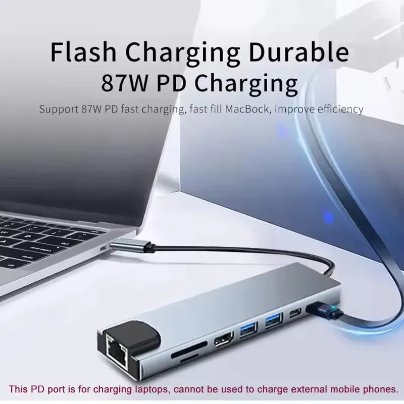 FANGTUOSI Usb 8 In 1 Type C 3 1 To 4k HdTV Hub Adapter With Sd Tf Rj45 Card Reader Pd Fast Charge For Macbook Notebook Computer