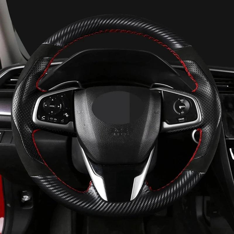 Car Steering Wheel Cover Non-slip Carbon Fiber Suede Braid For Honda Civic 10 2016-2021 CR-V CRV 2017-2021 Clarity 2018-2021