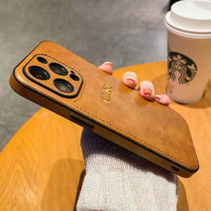 Personalized Name Classic Leather Case For iPhone18 17 16 15 14 13 12 11 Pro Max 17Air Luxury Customized Initials Engraved Cover