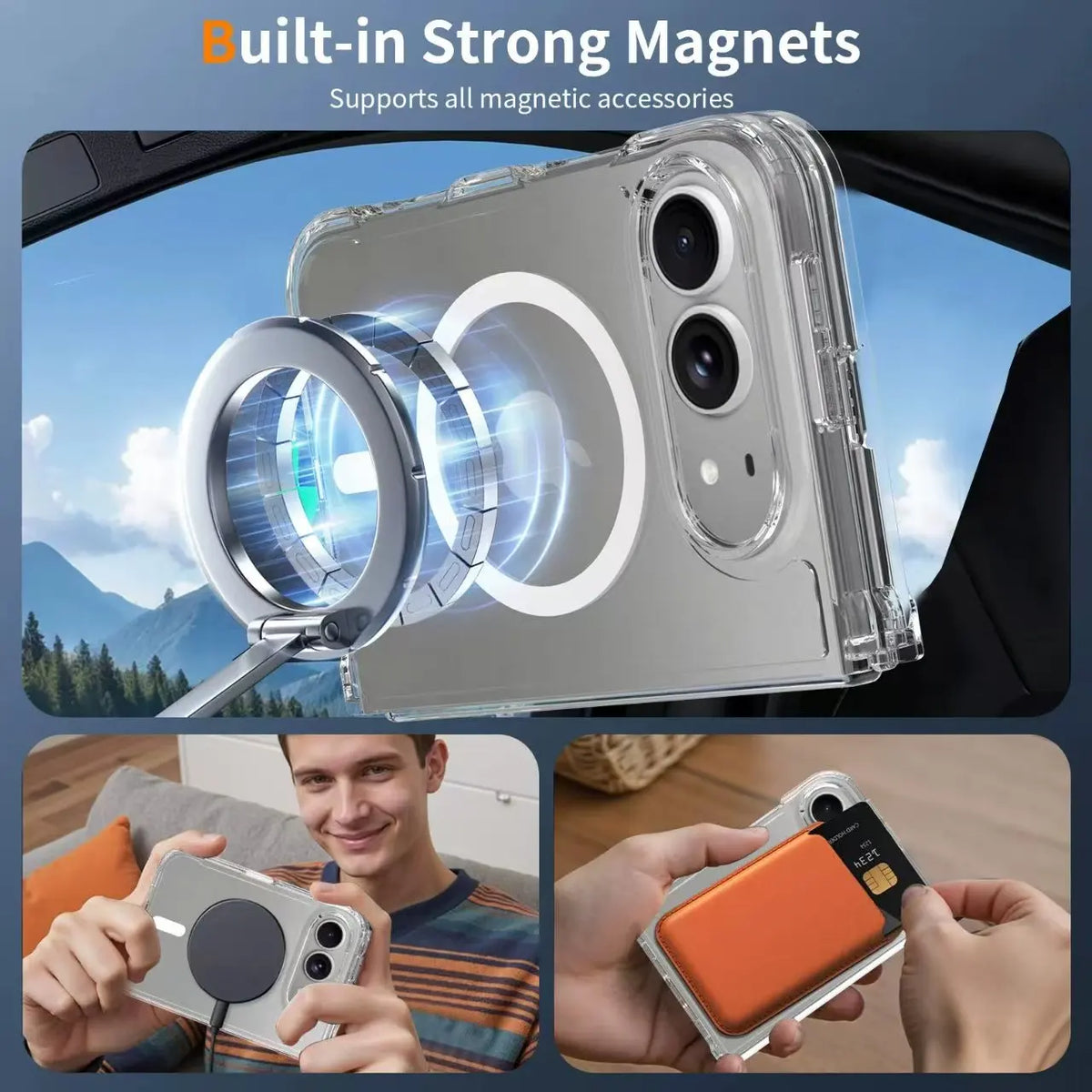 For iphone Duo Crystal Clear for Magsafe Magnetic Fold Case For iPhone Duo Fold Ultra Clear for Wireless Charge Cover Case