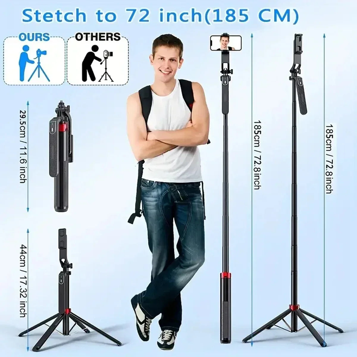 Portable Camera Tripod with Wireless Remote Control and 360° Rotation for Video Recording, Video Recording, and Live Streaming