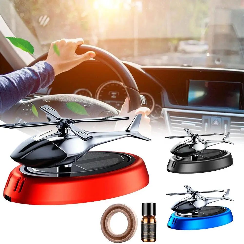 Solar Powered Rotation Helicopter Solar Aromatherapy Car Air Freshener Alloy+ABS Wooden Fragrance Auto Aroma Diffuser
