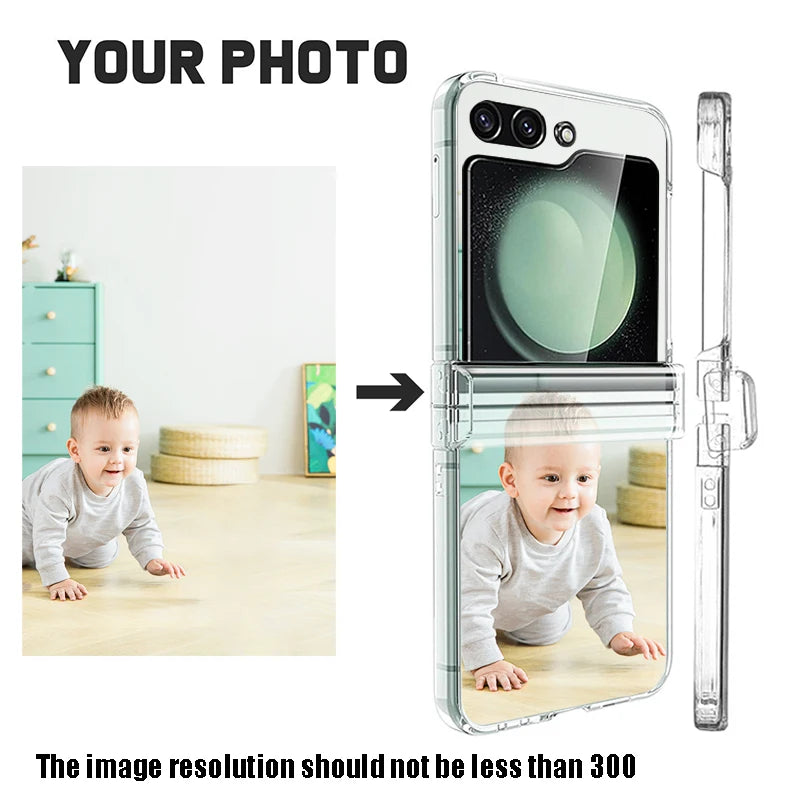 For Samsung Galaxy Z Flip 7 FE 8 7 6 5 4 3 Personalized Customized Photo Folding Phone Case Design Picture Name Clear PC Cover