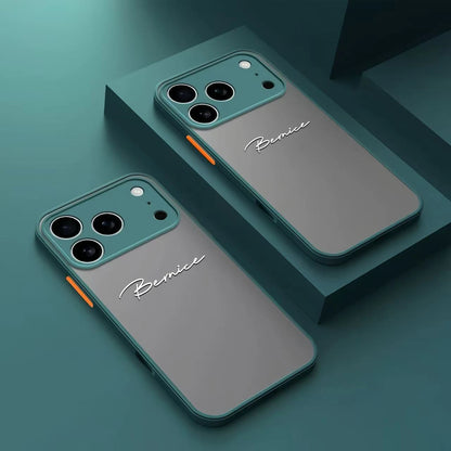 Customized Personalized Name Phone Case For 17 16 15 14 13 12 11 Pro Max Shockproof PC Phone Case FrostedTranslucent Back Cover
