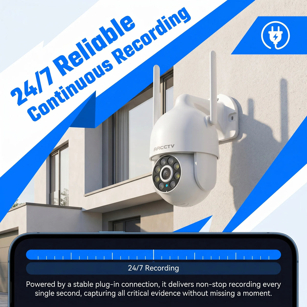 ARCCTV 1296P Wifi Security Camera Outdoor Surveillance Camera 24/7 HD Recording Color Night Vision With Auto Track Two Way Audio
