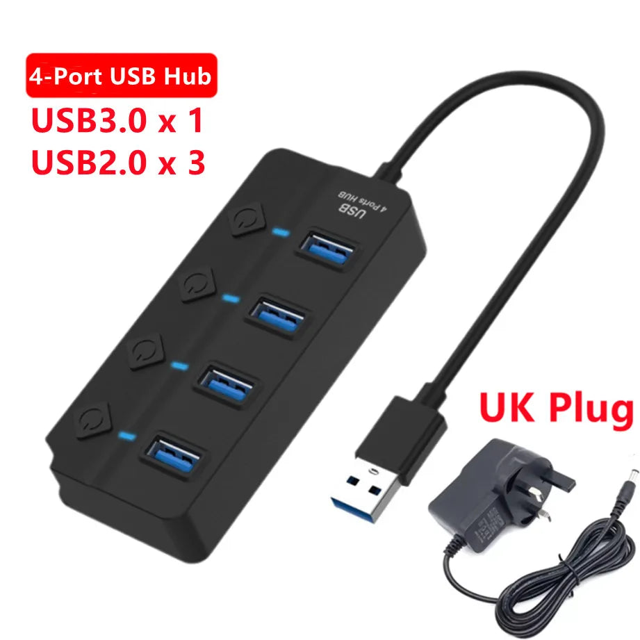 USB 3.0 Hub USB Hub 3.0 Multi USB Splitter 3 Hab Use Power Adapter 4 Port Multiple Expander 3.0 2.0 USB Hub with Switch for PC