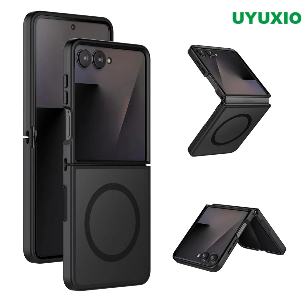 UYUXIO Translucent Magnetic Mobile Phone Case for Samsung Galaxy Z Flip 7 8 Wireless Charging Cases Rugged Cover with Magnet