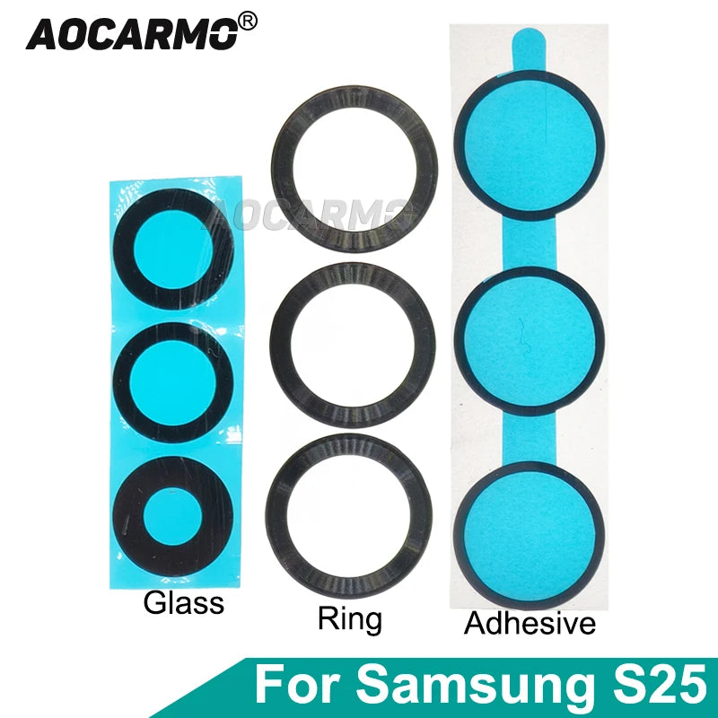 Aocarmo For Samsung Galaxy S25 SM-S9310/S931U/S931B Rear Back Camera Lens Glass Metal Ring Frame With Adhesive Repair Part