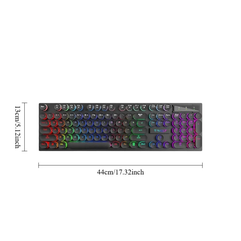 T80 Gaming Mechanical Feel Keyboard Wired 104 Keys Keyboard USB Retro Punk Game Office Suspended Keycap Cool RGB Lighting Effect