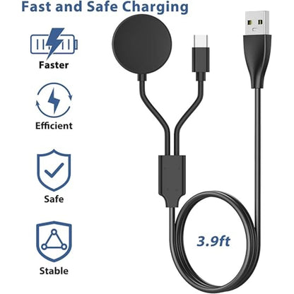 USB 2-in-1 Replacement Charger for Samsung Galaxy Watch Ultra/8/7/6/6 Classic/5 Pro USB-C Smartwatch and Phone Charger