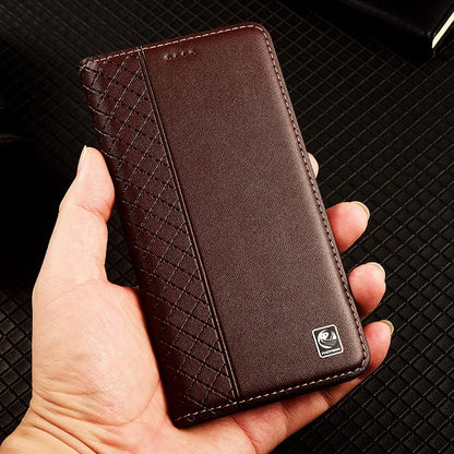 Flip Case For APPLE iPhone 17 17Pro Air Pro Max Genuine Leather Magnetic Cover Luxury Cowhide Grid Pattern Wallet Cases Covers