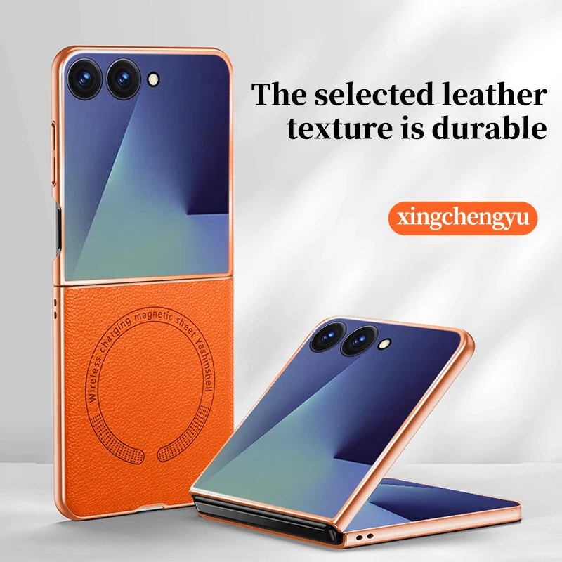 For Magsafe Magnetic Leather Phone Case for Samsung Galaxy Z Flip 8 7 6 5 4 ZFlip 7FE 5G Wireless Charging Protective Back Cover