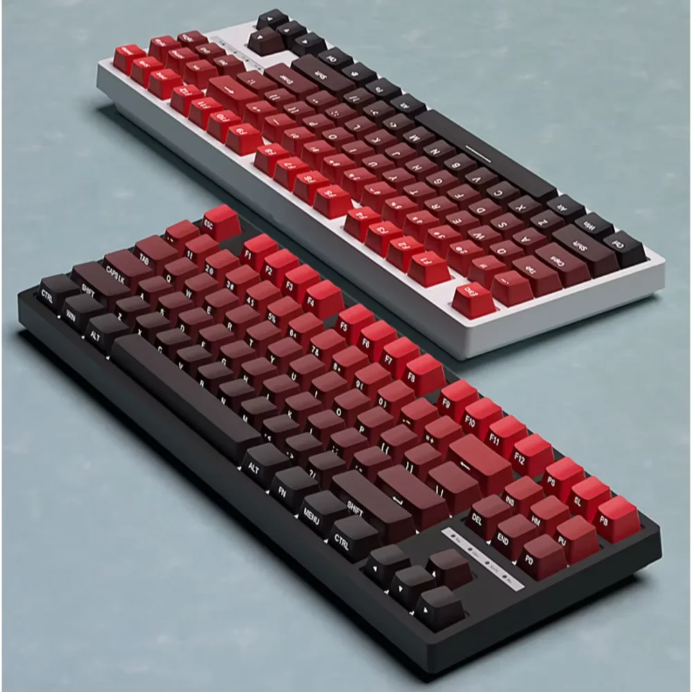 New Keycaps for 60/64/84/98/108 Gaming Mechanical Keyboard MX Switch 135 Keys OEM PBT Side Engraved Red and Black Gradient Color