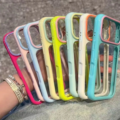 Luxury Candy Color Contrast Transparent Case For iPhone 17 16 15 Pro Max 14 Plus 11 12 13 Clear Ultra Slim Shockproof Ins Cover