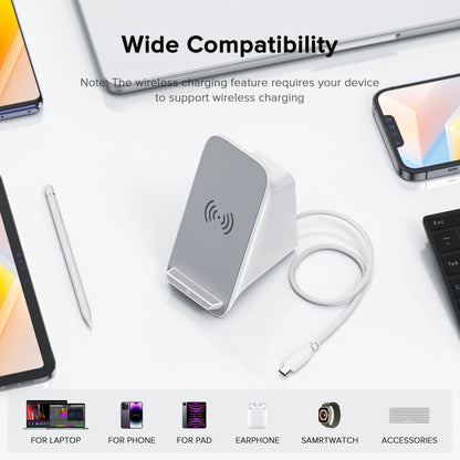 PULWTOP 8-IN-1 Laptop Docking Station, 10W Max Wireless Charging Pad, 4K@60Hz HDMI Display ,5 USB Ports PD100W RJ45, 36W DC