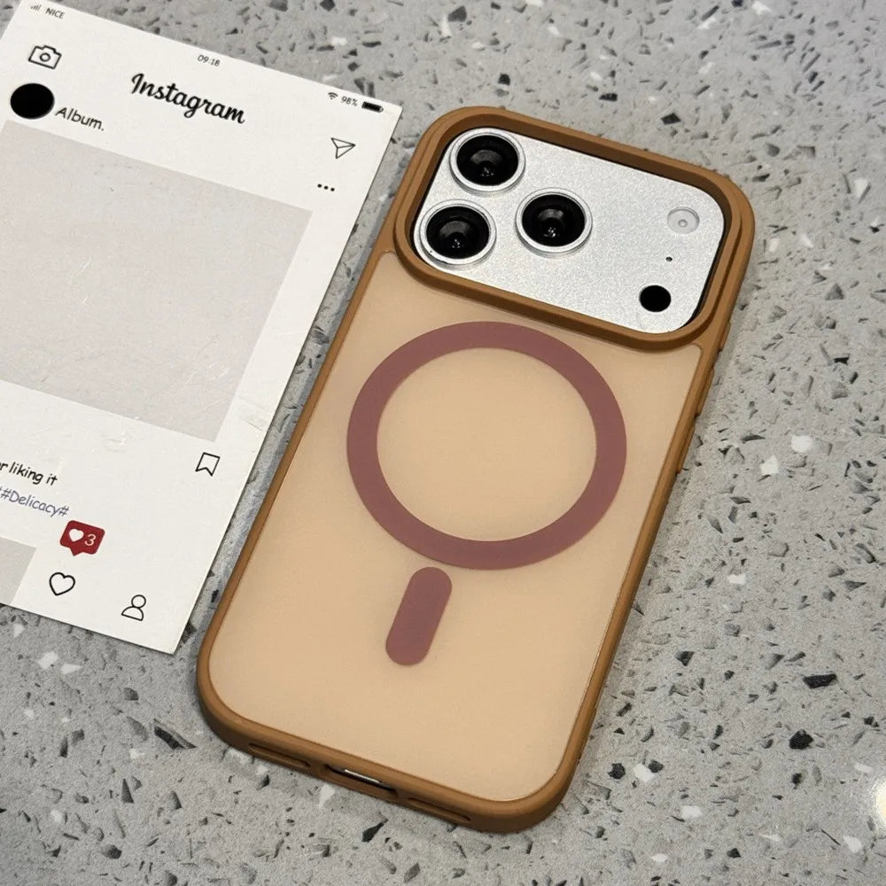 Luxury Matte Soft Bumper Hybrid Case for iPhone 17 16  14 15 13Pro Max For Magsafe Magnetic Armor Skin Cover