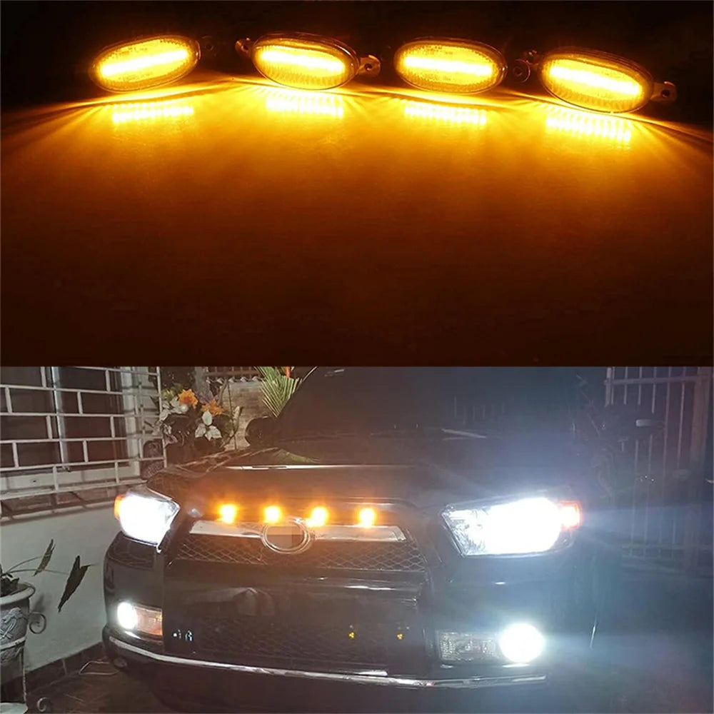 Universal Smoked Lens Amber / White LED Car Front Grille Clearance Marker Light Assemblies W/ Wiring Harness Kit For Truck SUV