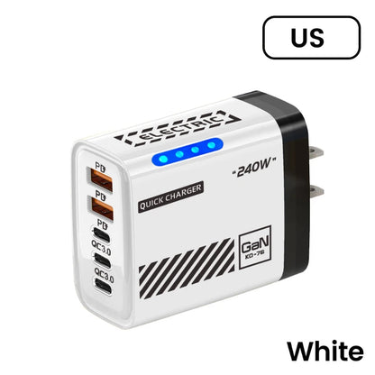 New 240W GaN Phone Fast Charger 5 Ports 3USB 2PD Fast Charging QC 3.0 Wall Charger Adapter For iPhone Samsung Xiaomi US EU