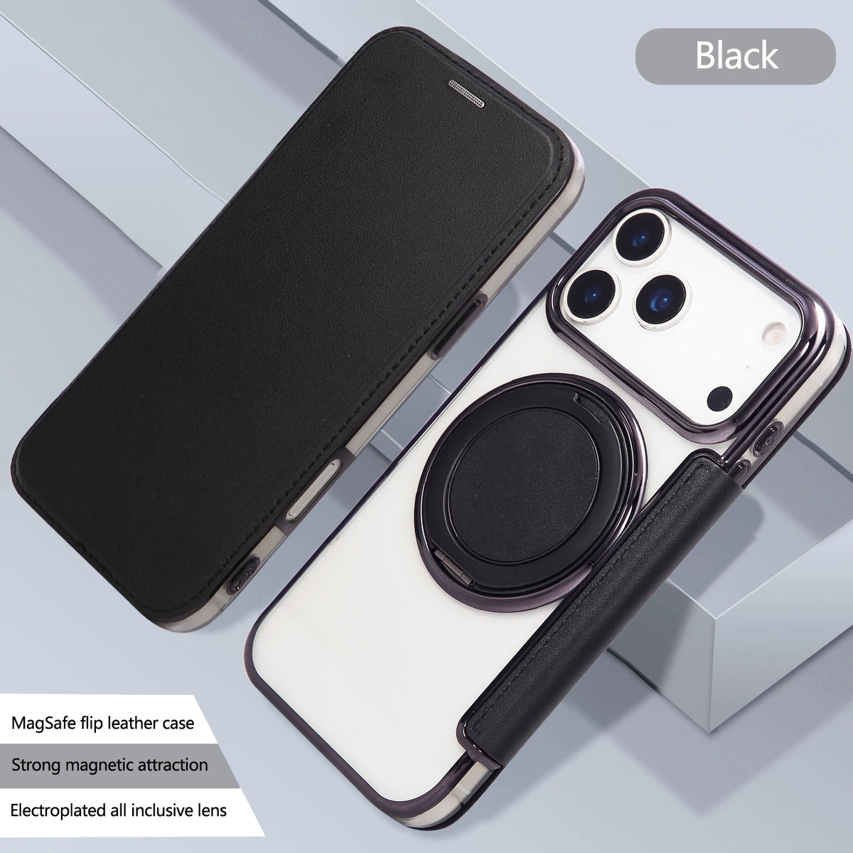 360 Rotating Bracket Magnetic Leather Case for IPhone 17 Pro Max 16 Plus 15 14 Shockproof Comfortable Grip RFID Bag Book Cover