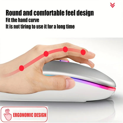 Wireless Rechargeable Mouse With LED Backlight  Bluetooth With Type-C Adapter Gaming Mouse Suitable For MAC/Laptop/PC/Windows