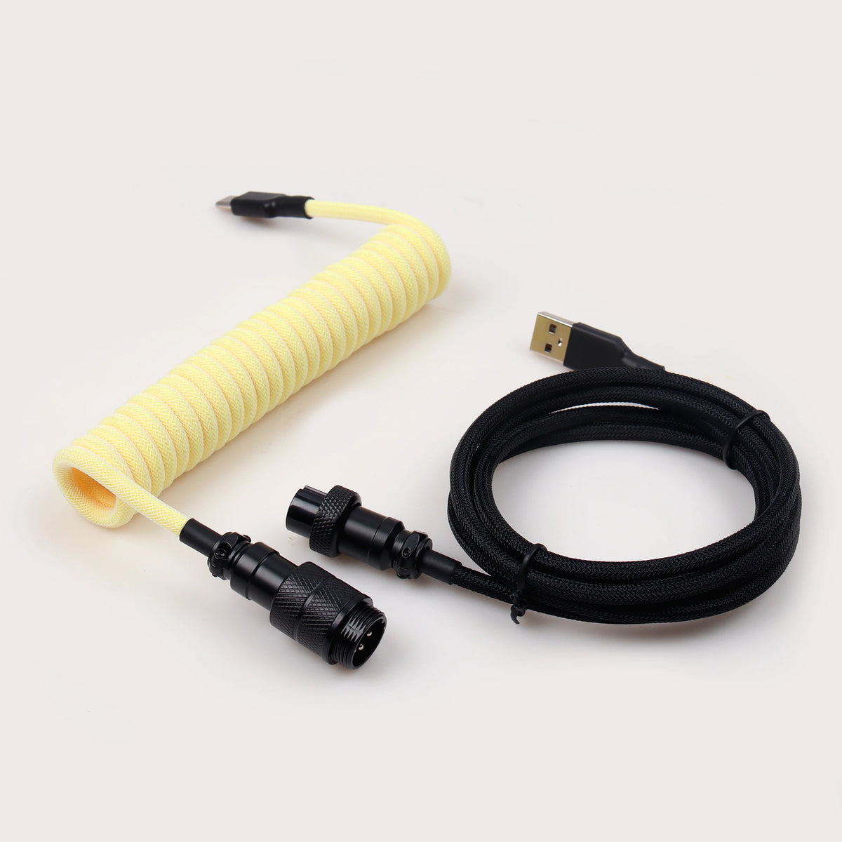LANO USB A to Type C for Mechanical Gaming Keyboard Double Sleeved Wire with GX16 Detachable Aviator Coiled Power Cable