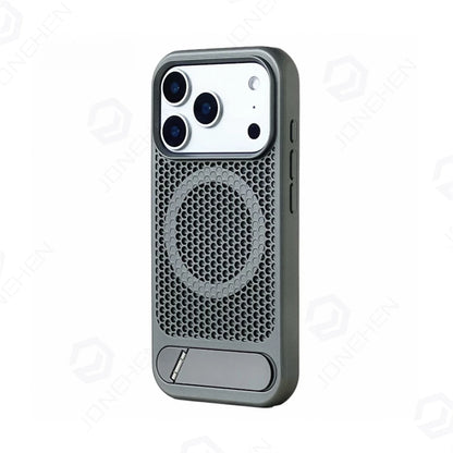 Heat Dissipation Stand Magnetic Shockproof Bumper Case For iPhone 17 Pro Max Air 16 15 14 13 12 Breathable Cover For Magsafe