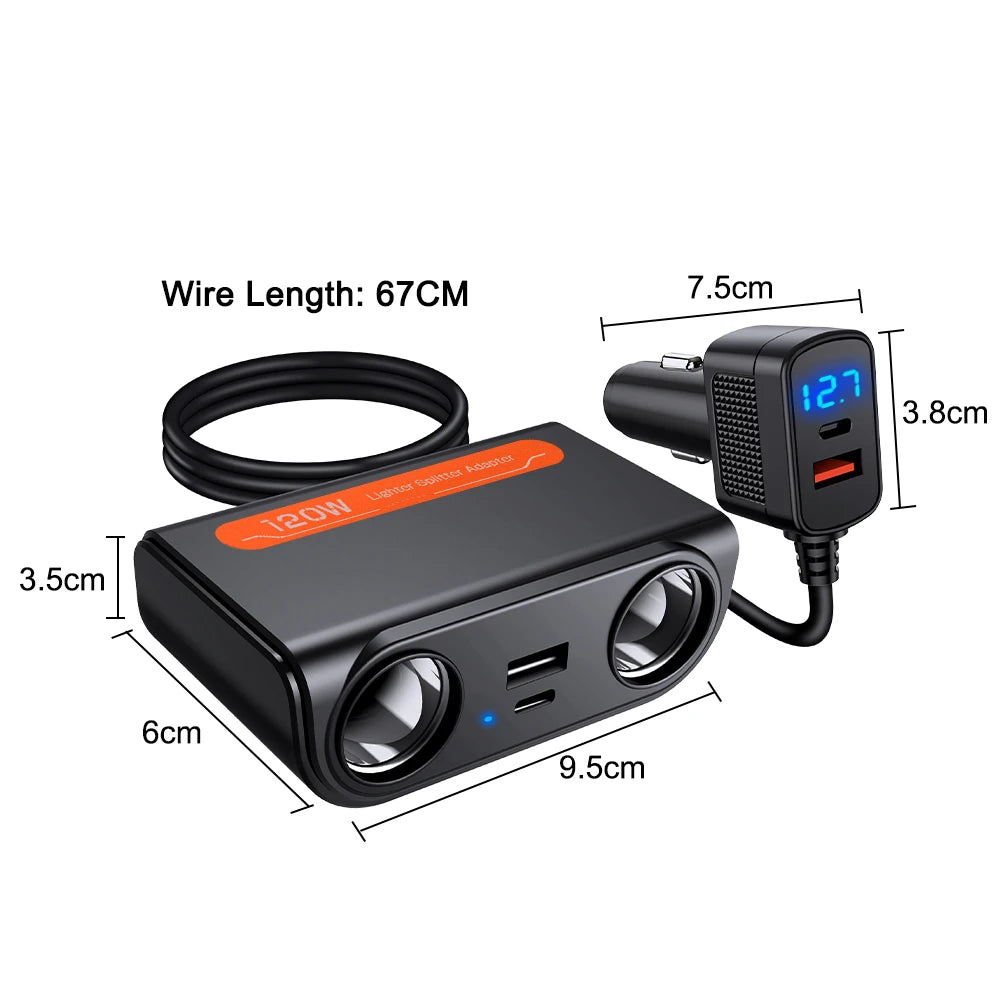 7 in 1 USB Type C Socket 120W Car Cigarette Lighter Splitter 12V 24V Fast Charger Phone Power Adapter for Car DVR GPS Dashcam