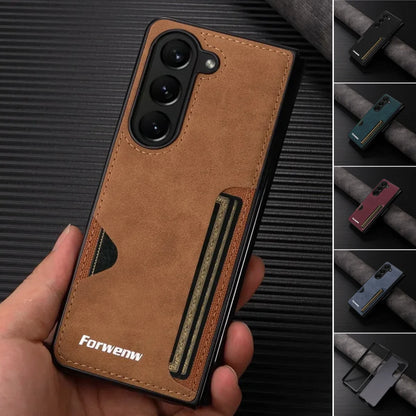 Luxury PU Leather + PC Hold Case for Samsung Galaxy Z Fold 8 Ultra 7 6 5 4 3 Fold7 Fold6 Fold8 Card Slot Phone Cover Etui Coque
