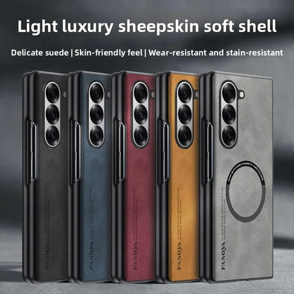 Luxury Ultrathin Sheepskin Leather Slim Phone Case for Samsung Galaxy Z Fold 8 Ultra 7 6 5 4 3 Magnetic Charge Shockproof Cover