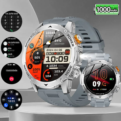 LIGE New Military Outdoor Sport Smart Watch Men Flashlight IP68 Waterproof 1.7" HD Wireless Call Smartwatch 1000mAh Big Battery