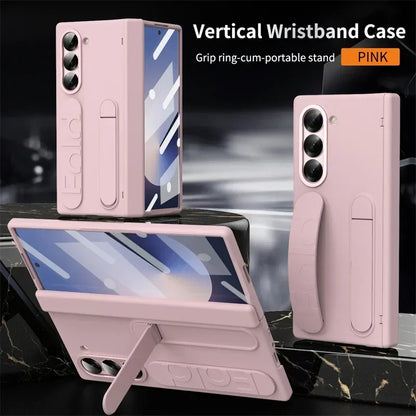 Modern Wrist Band Holder Hinge Case For Samsung Z Fold 7 6 5 4 3 Wrist Band Holder Pen Slot S Pen & Screen Protector Film Cover