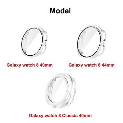 Tempered Glass+Case For Samsung Galaxy Watch8 40mm44mm, All-Around Screen Protector Hard PC Bumper For Galaxy Watch 8 Classic 46